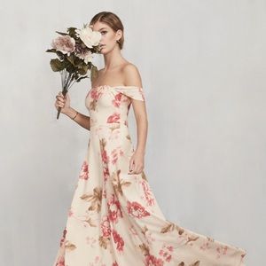 Reformation Floral Off the Shoulder Gown
